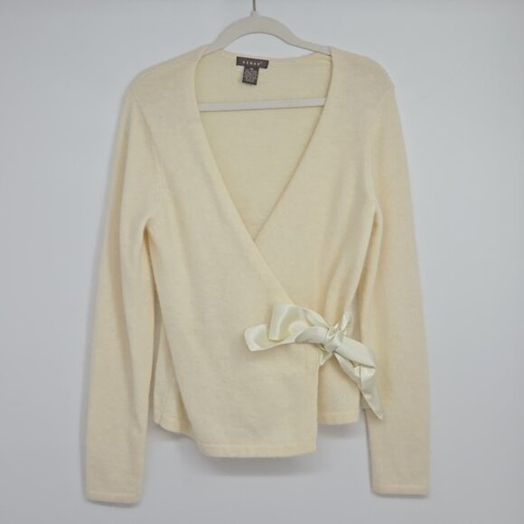 Kenar Ivory Cream Wrap Sweater with Bow Rabbit Hair Wool Blend Size Medium - Picture 3 of 8